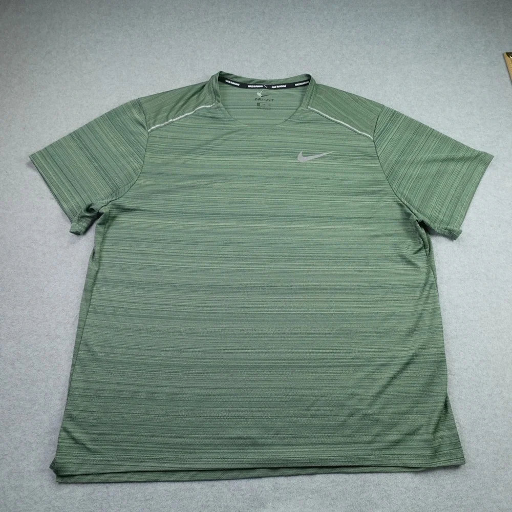 Nike T Shirt Mens 2XL Green Dri-Fit Miler Running Short Sleeve